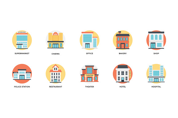 70 Flat Icons Set of Buildings in Graphics - product preview 4
