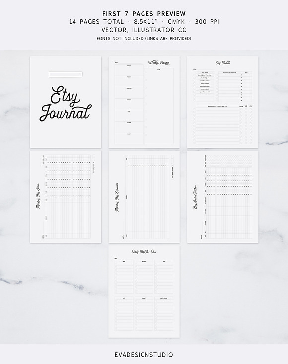 Fully Editable Etsy Journal in Stationery Templates - product preview 1