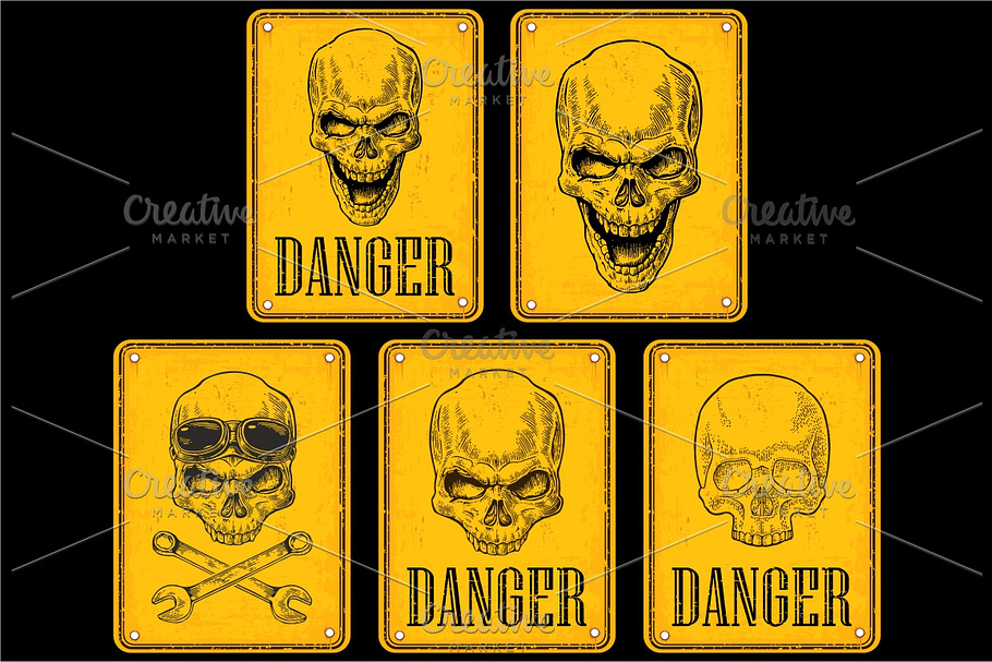 Skull on sign danger. in Illustrations - product preview 8