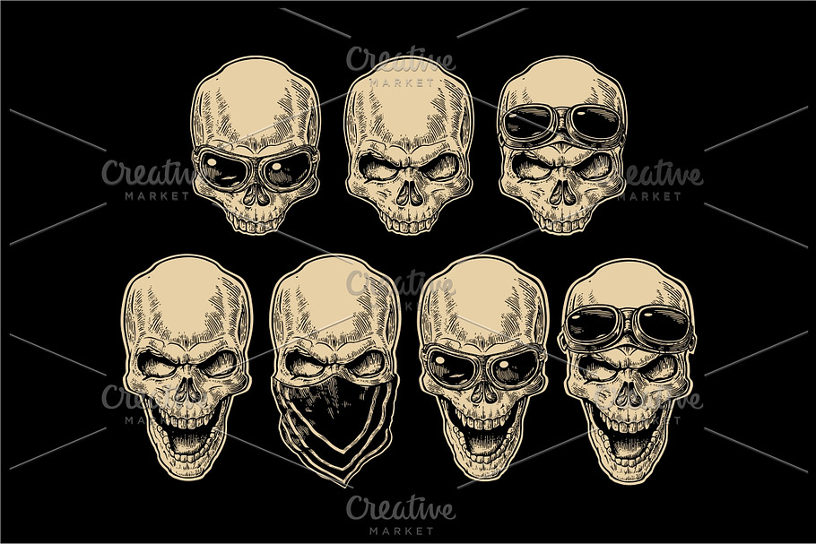 Skull - bandana glasses motorcycle  in Illustrations - product preview 8