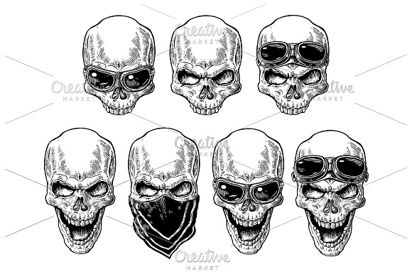 Skull - bandana glasses motorcycle  in Illustrations - product preview 1