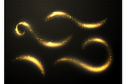 Golden glittering waves set. Sparkle dust with gold particles