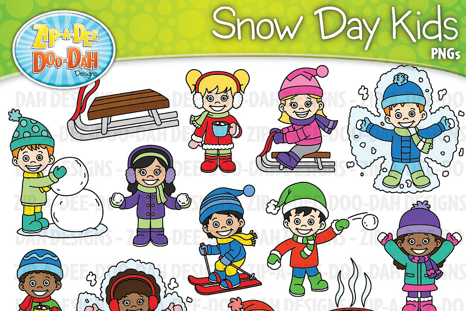 Snow Day Kid Characters Clipart Set