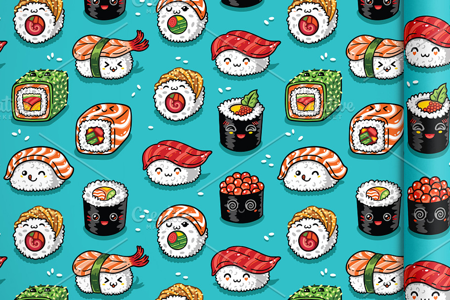 Kawaii Sushi | Custom-Designed Graphic Patterns ~ Creative Market