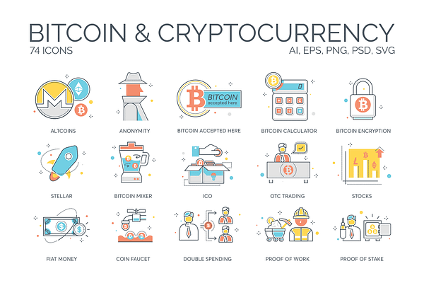 Cryptocurrency & Bitcoin Flat Icons