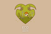green earth  in heart with hand hug 