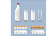 Container for eggs, bottle with milk