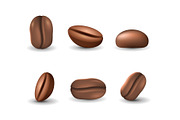 Set of coffee beans isolated on the white background. Realistic vector illustration.