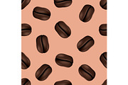 Seamless pattern with coffee beans. Realistic vector illustration. Endless background with coffee seeds.