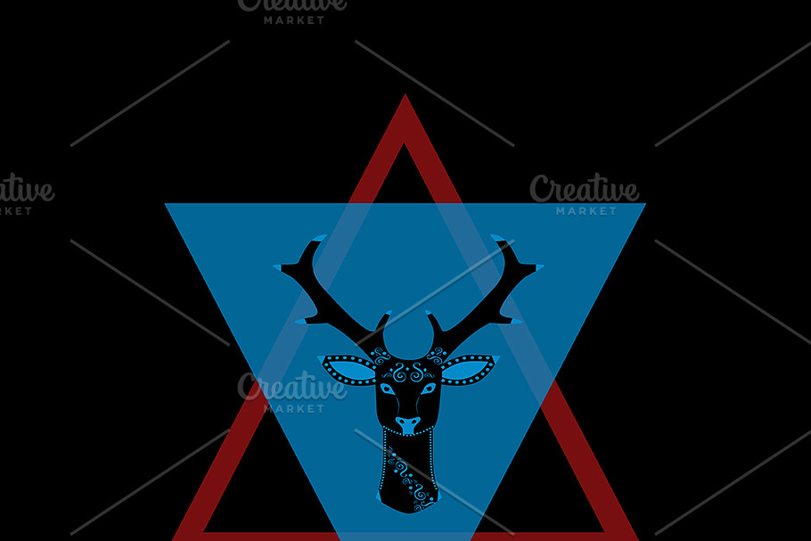 Deer head in triangle red and blue
