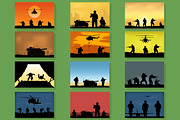 Set of images on a military theme.