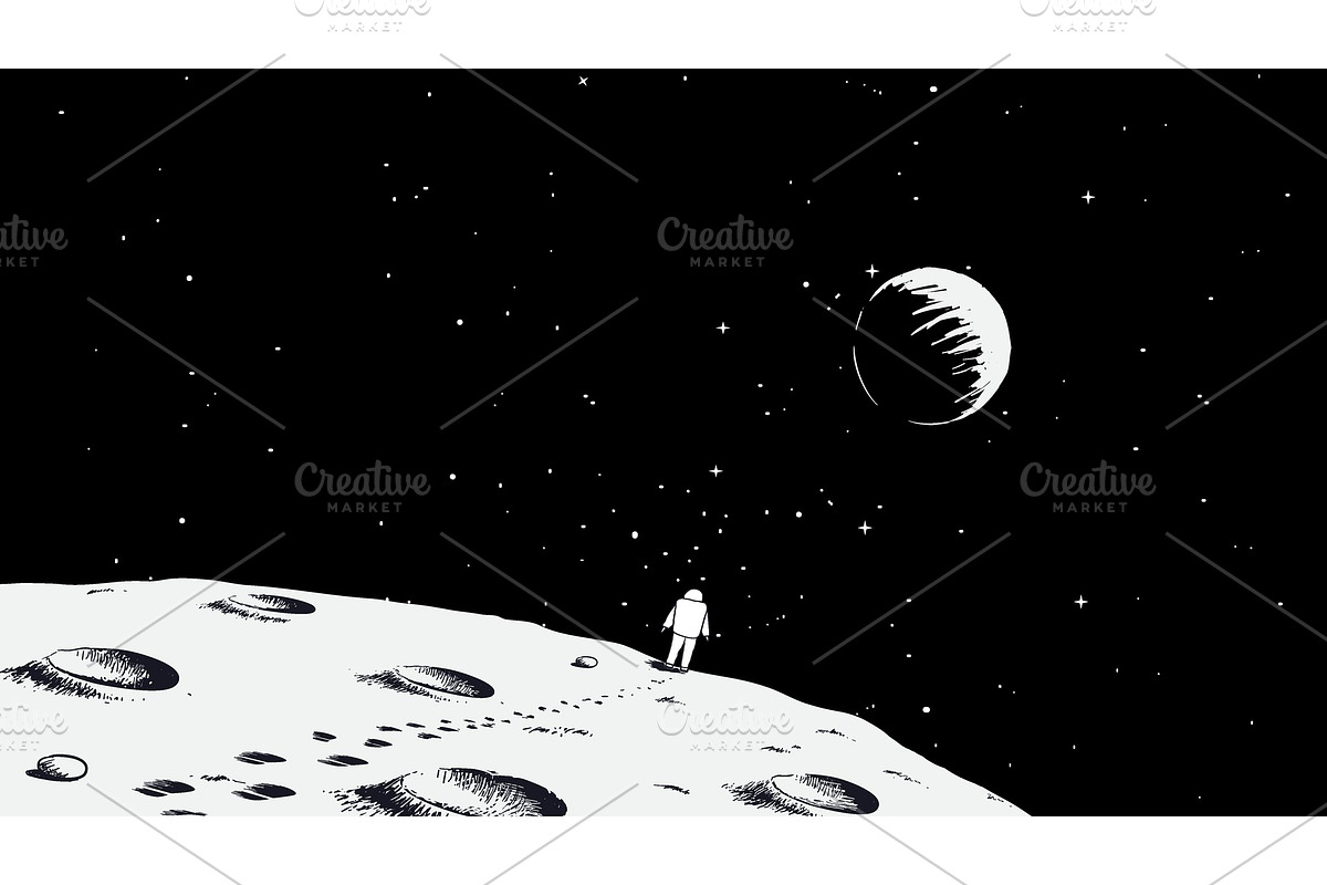 Astronaut walking on Moon in Illustrations - product preview 8