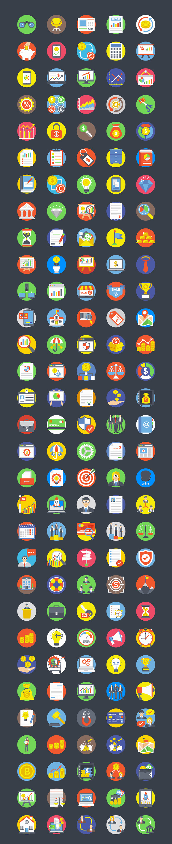 175 Flat Business Icons Set  in Graphics - product preview 1