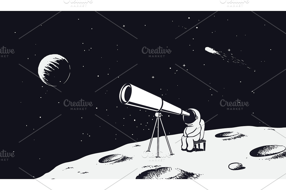 astronaut looks through the telescope to universe in Illustrations - product preview 8