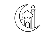 Mosque with ramadan moon linear icon