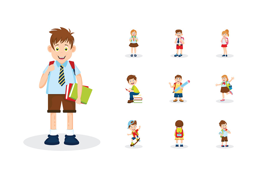 School Kids Vector Illustrations Set in Illustrations - product preview 8