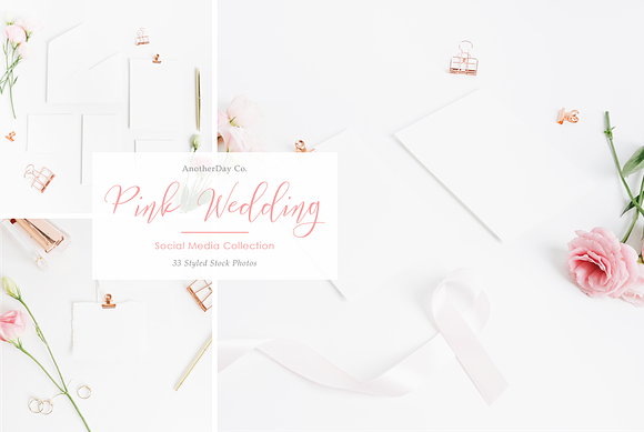 Pink Wedding Invitation Styled Stock in Print Mockups - product preview 3