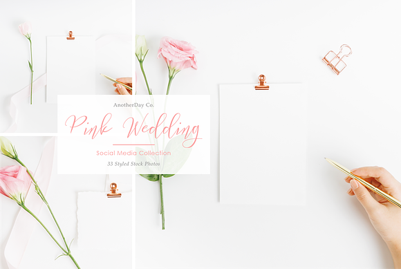 Pink Wedding Invitation Styled Stock in Print Mockups - product preview 4