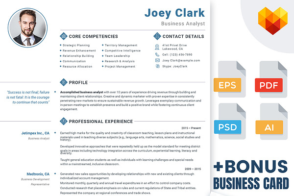 Business Analyst CV + Business Card