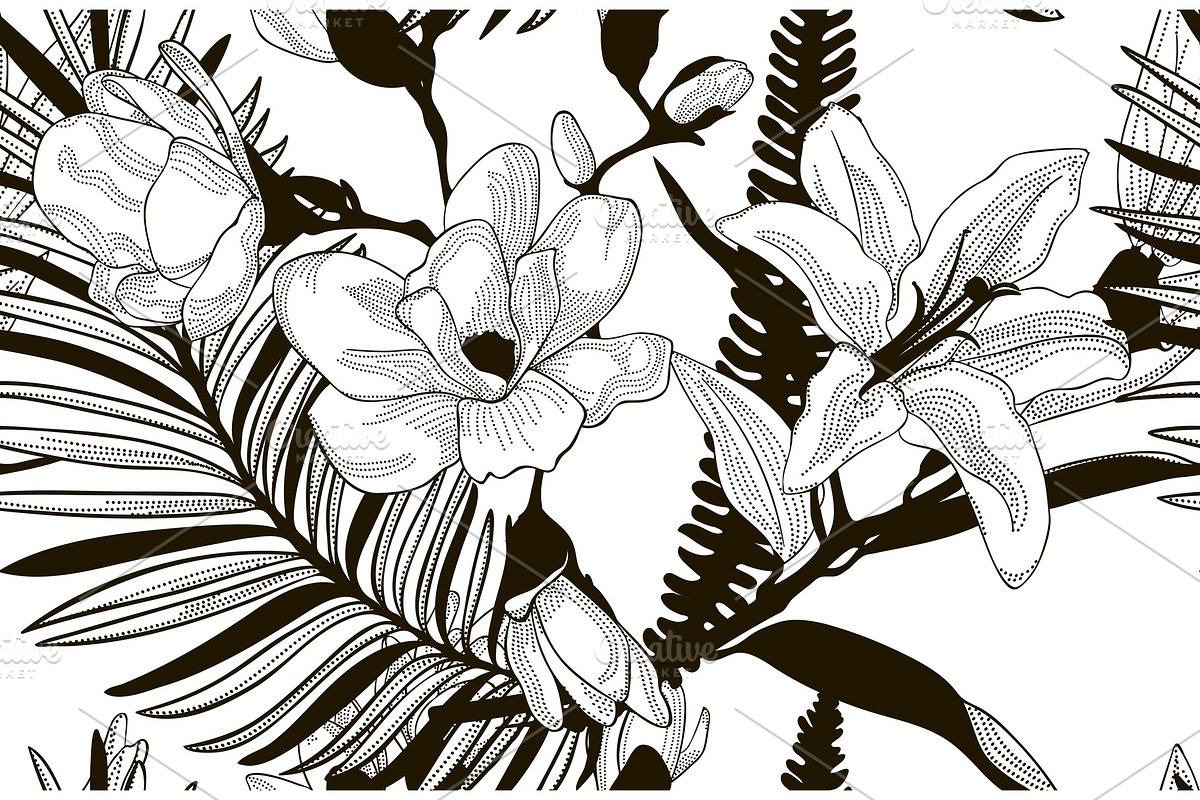 Vector Seamless Pattern with Drawn Flowers in Patterns - product preview 8