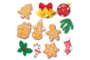 Set of Christmas gingerbread cookies, decorations