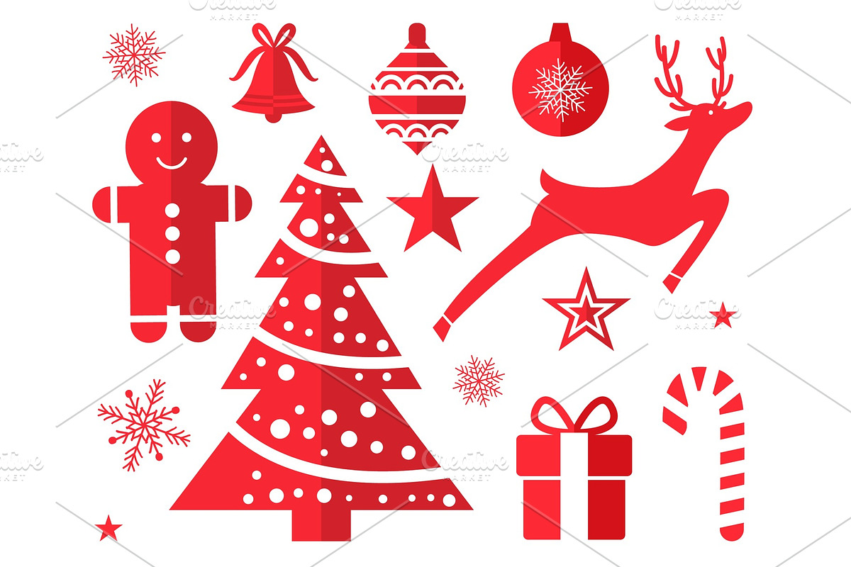 Christmas Symbols and Decorations Drawn in Red in Textures - product preview 8