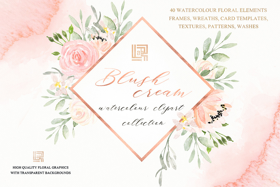 Blush cream flowers. Watercolor in Illustrations - product preview 8