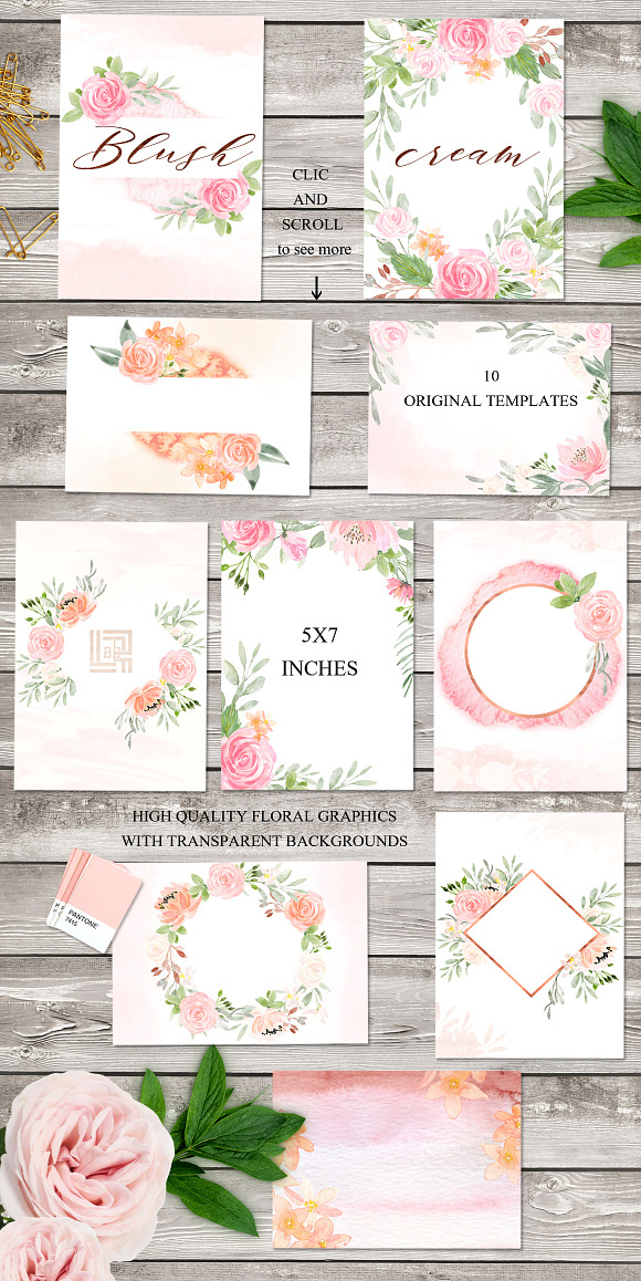 Blush cream flowers. Watercolor in Illustrations - product preview 6