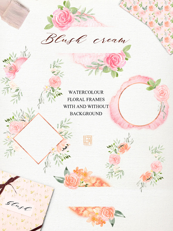 Blush cream flowers. Watercolor in Illustrations - product preview 12