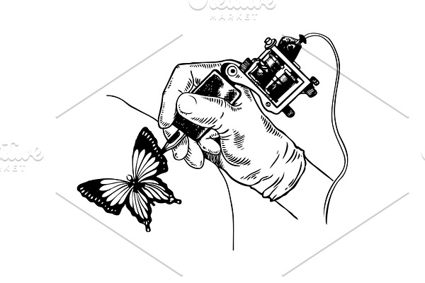 Tattoo machine engraving vector illustration
