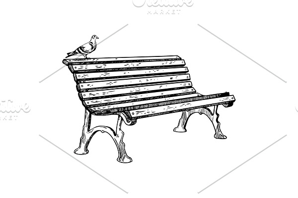 Park bench engraving vector illustration