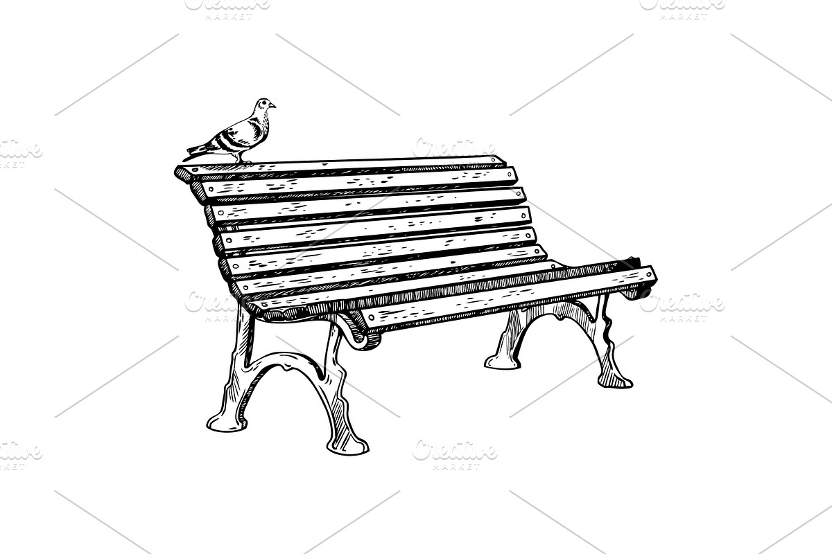 Park bench engraving vector illustration in Objects - product preview 8