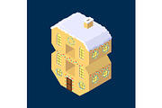 Isometric vector number eight 8yellow on blue winter chrismas house in shape of number eight 8 house isometric lettering