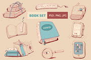 Set of books sketch illustration.