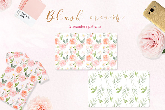 Blush cream flowers. Watercolor in Illustrations - product preview 16