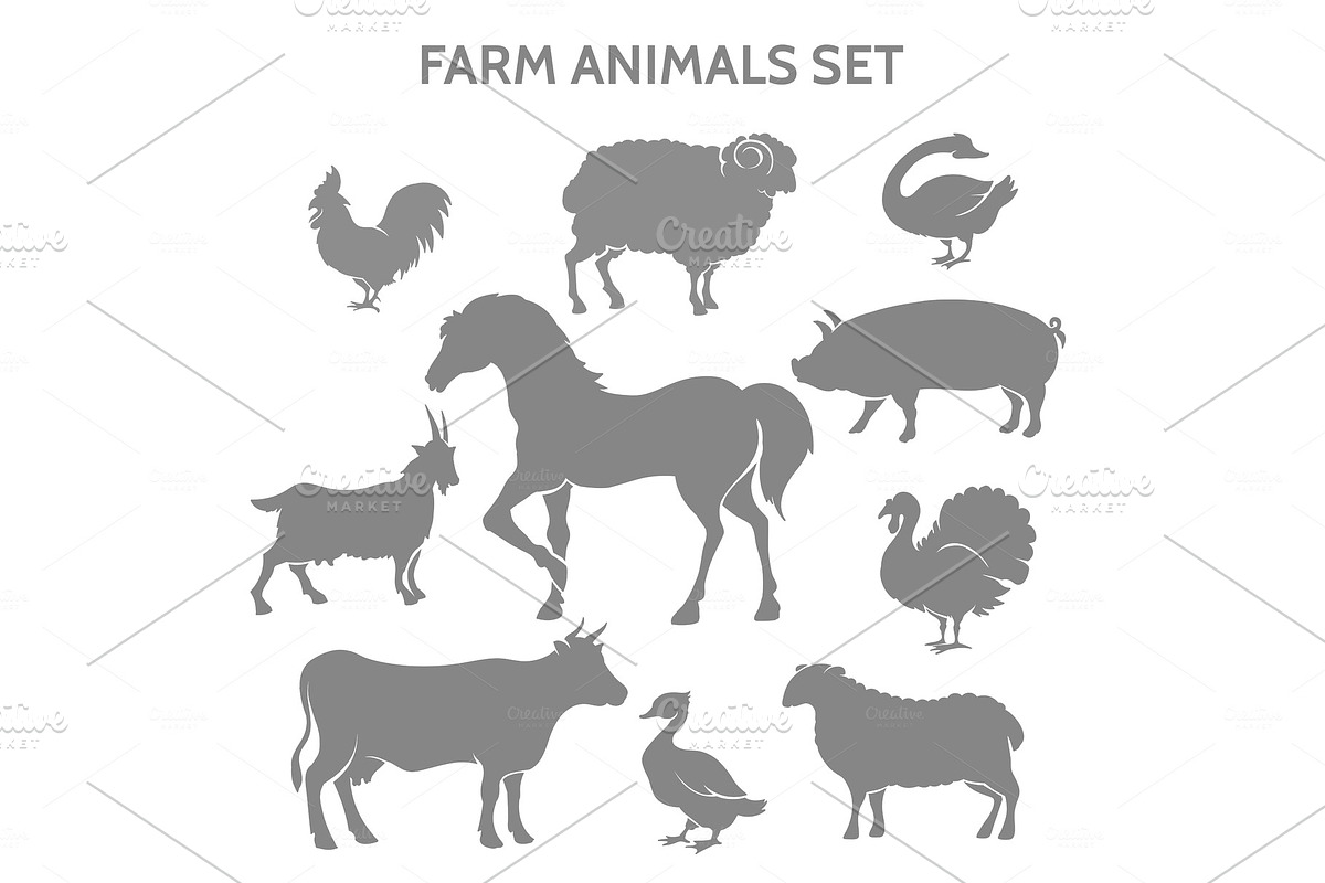 Farm animals silhouettes in Illustrations - product preview 8