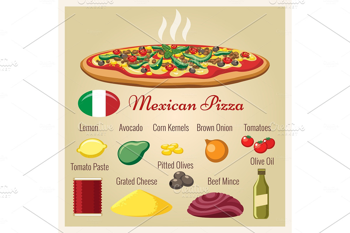 Mexican pizza ingredients in Illustrations - product preview 8