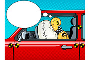 Crash test dummy pop art vector illustration