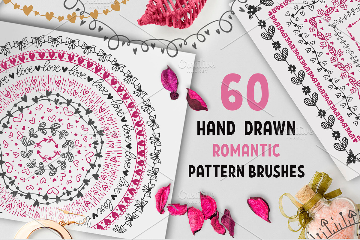 60 Hand Drawn Romantic Pattern Brush in Photoshop Brushes - product preview 8