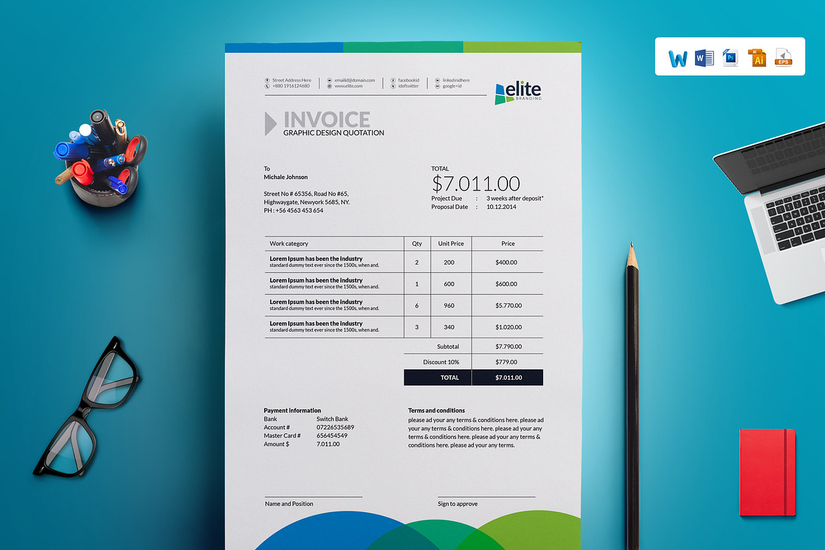MS Word Invoice Template in Stationery Templates - product preview 8
