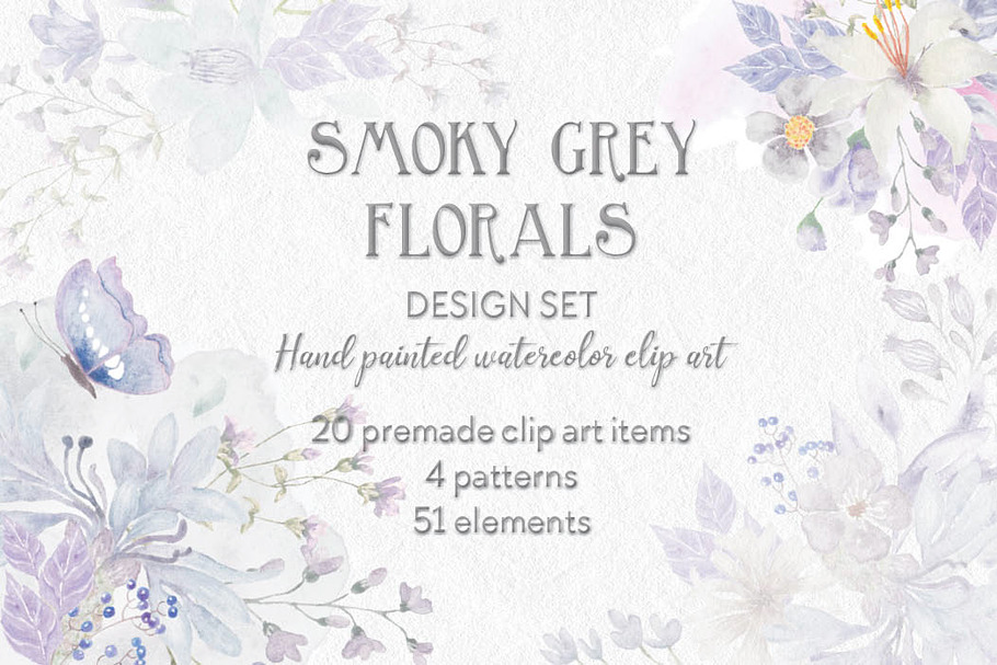 Smoky grey watercolor design set
