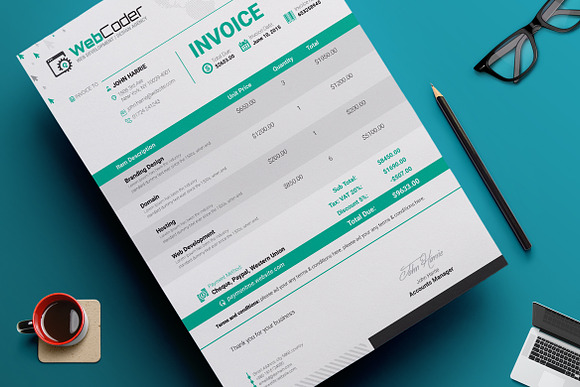 Simple Clean Invoice Template in Stationery Templates - product preview 1