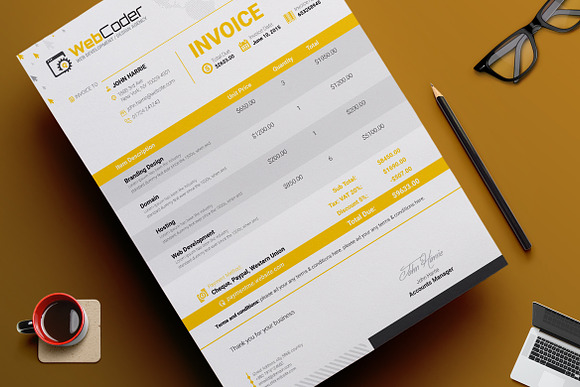 Simple Clean Invoice Template in Stationery Templates - product preview 2