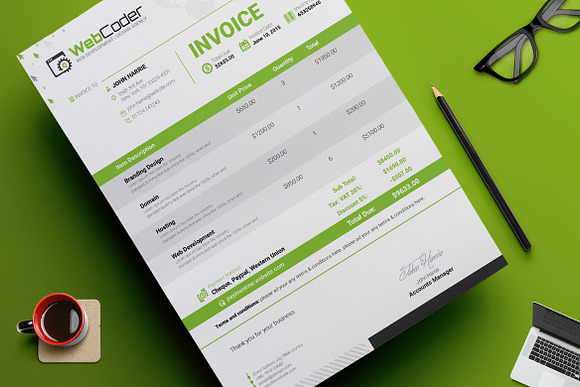 Simple Clean Invoice Template in Stationery Templates - product preview 3