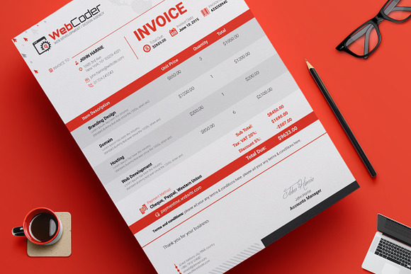 Simple Clean Invoice Template in Stationery Templates - product preview 4