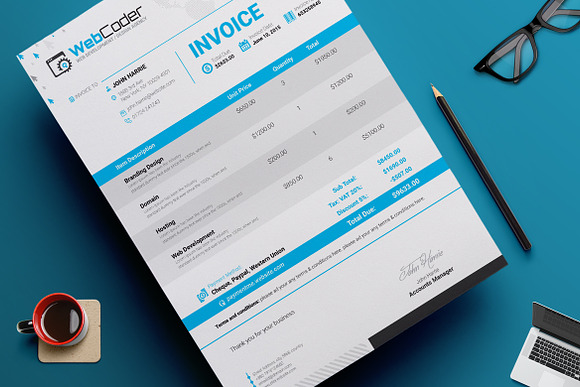 Simple Clean Invoice Template in Stationery Templates - product preview 5