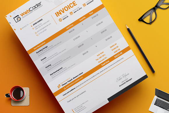 Simple Clean Invoice Template in Stationery Templates - product preview 6