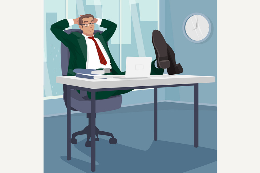 Carefree businessman in workplace in Illustrations - product preview 8