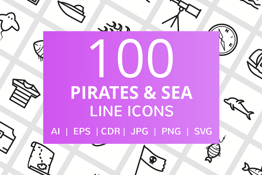 100 Pirate & Sea Line Icons in Icons - product preview 8