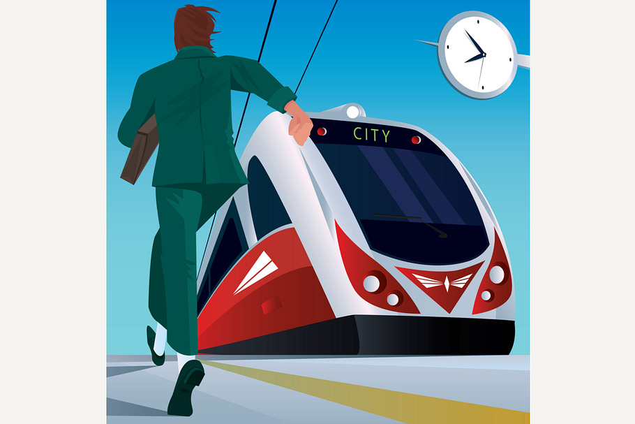Man running to the train in Illustrations - product preview 8
